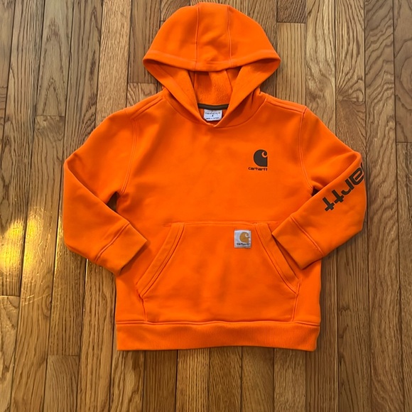 Carhartt Other - Carhartt Hooded Sweatshirt Orange Work Construction Kids 6 Outdoor Hazard